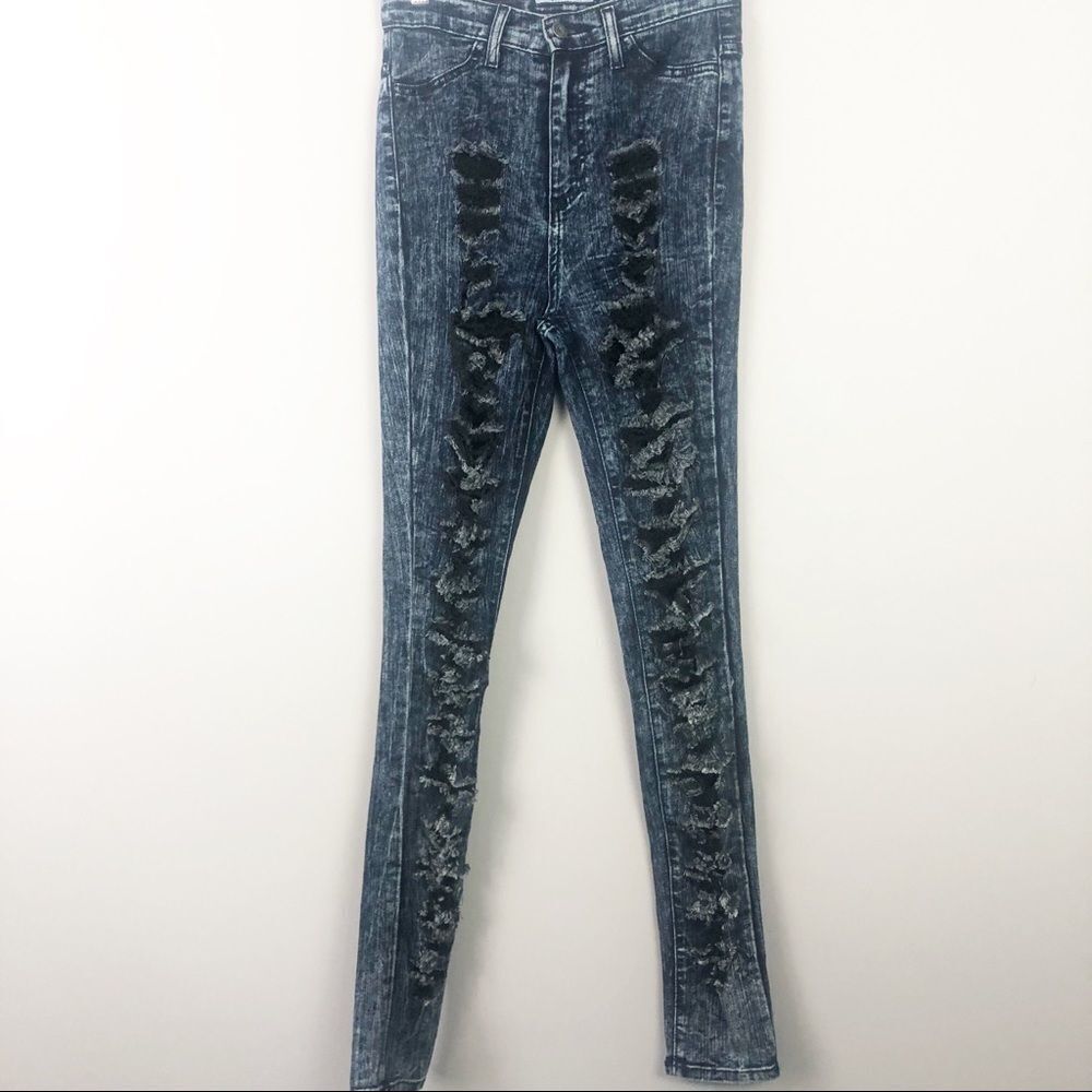 GJG DENIM | Acid Wash Distressed Jeans Fully Slashed Front Women’s Junior Size 5